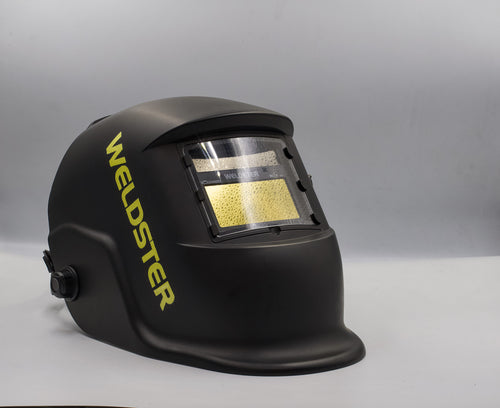 Careta de soldar WELDSTER Goldarized negra, vista lateral del filtro fotosensible