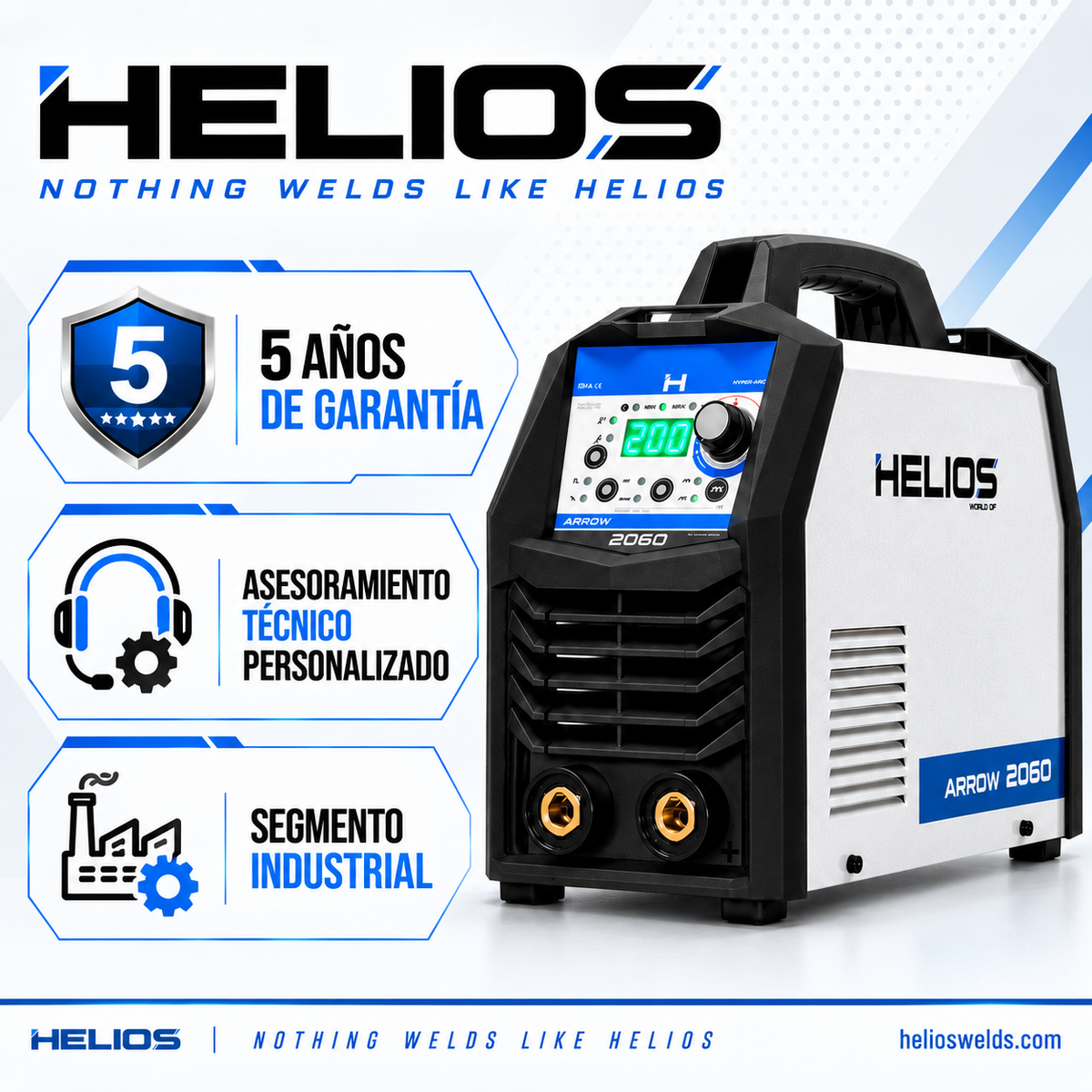 Soldadora Inversora HELIOS ARROW 2060, 5 anos de garantia, segmento industrial