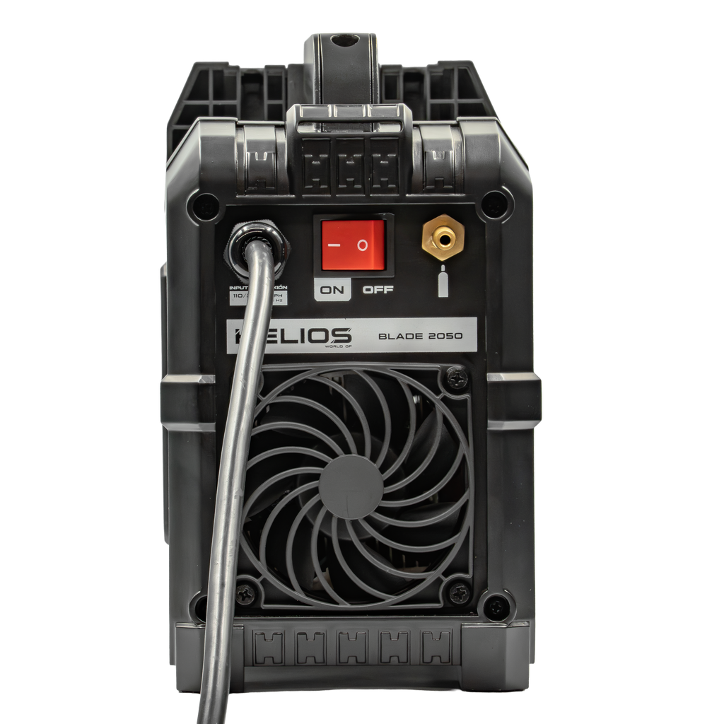 Panel trasero HELIOS Blade 2050, interruptor de encendido y entrada de gas