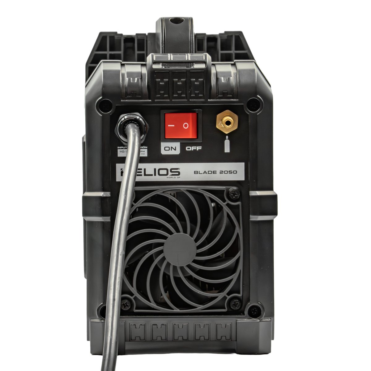 Panel trasero HELIOS Blade 2050, interruptor de encendido y entrada de gas