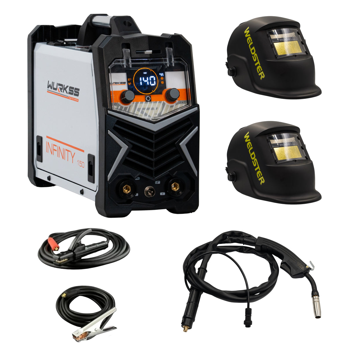 Combo WURKSS Infinity 150 con 2 caretas WELDSTER Black