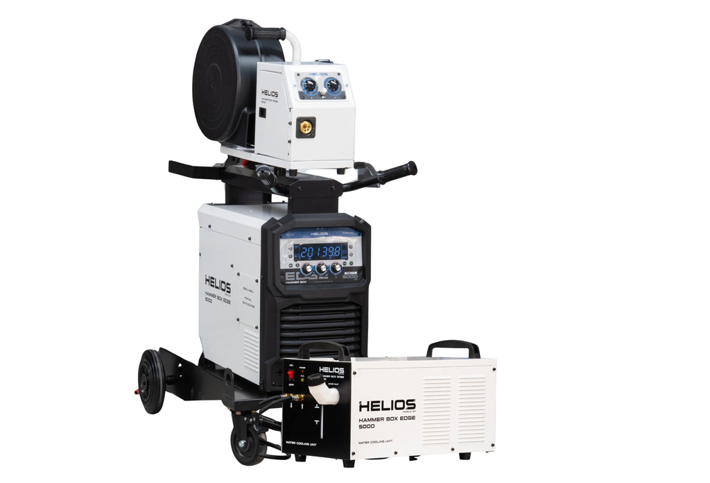 Soldadora Multiproceso Industrial HELIOS Hammer Box Edge 5000 4X con Enfriador, vista frontal completa