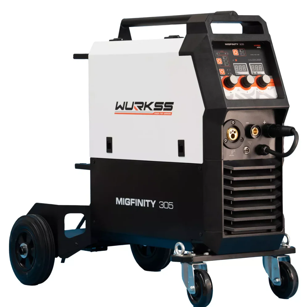 Soldadora WURKSS MIGFINITY 305 300A MIG MAG TIG Lift MMA, vista frontal del equipo